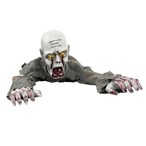 Crawling Zombie Halloween Decorations Prop, Scary Skeleton Ghost With Creepy Scream & Red Lit Eyes