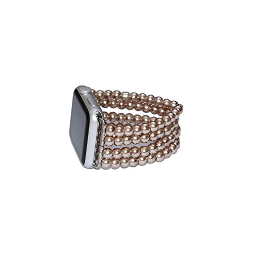 Watch Band for Apple Watch, Glass Pearl Watch Accessories Work with Apple Watch, 38mm 40mm 42mm 44mm Watch Strap for Apple Watch, Lugs Adapter, Watch Band Women for iWatch, No-clasp, Stretch Fit