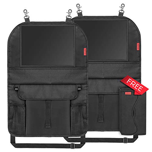 YOOFAN Kick Mats Back Seat Protector, 2 Pack Car Back Seat Organizer for Kids with 10'' Touch Screen Tablet Holder + Multi-Pocket, 1 Free Tissue Box