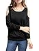 Allegra K Women's Scoop Neck Cut Out Shoulder Loose Batwing Top L Black