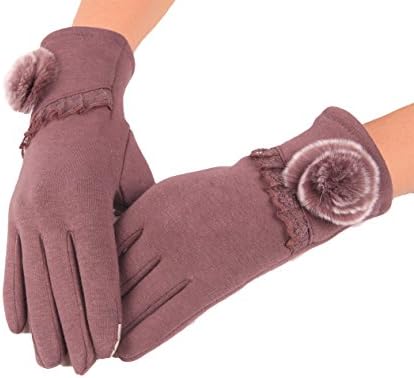 Rolina Women Winter Gloves Pom Pom Ball Warm Lined Thick Warmer Touchscreen Mittens