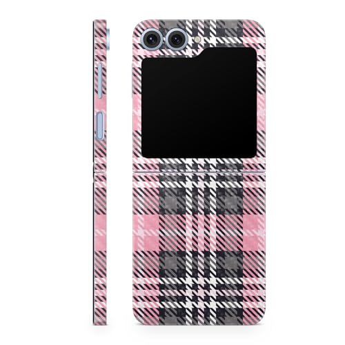 Carbon Fiber Phone Skin Compatible with Samsung Galaxy Z Flip 6 - Pink Plaid -…