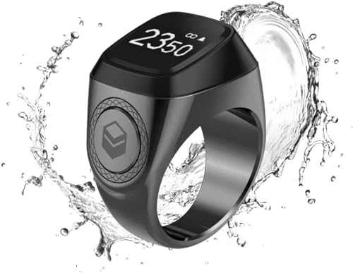 Smart Tasbih Zikr Ring E01, Muslim Prayer Timing Reminder, Oled Display, Tasbih Counter, Smart Ring, Tasbih Ring, Wearable Technology, 5 Time App Notification (Black Gray, 22mm)