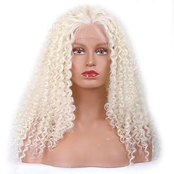 Women Synthetic Wig Lace Front Medium Kinky Curly White Middle