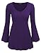 WT1055 Womens V Neck Long Bell Sleeves Pullover Tunic Top L Purple