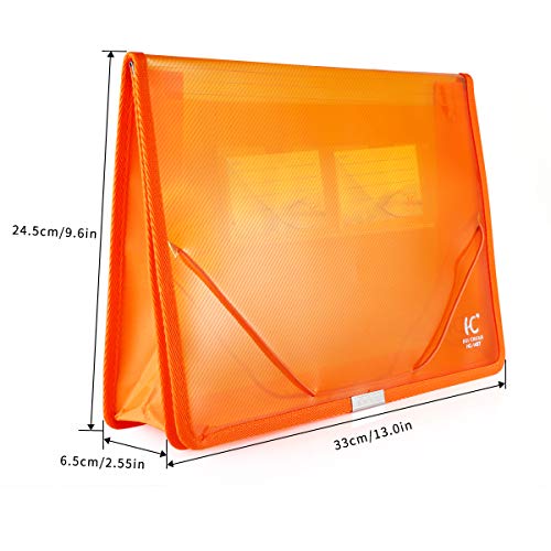 HC Eco-Friendly Plastic File Folders Clear Premium Poly Envelope Folder with Elastic Tape and Card Slot, Durable & Waterproof Great for Office, Home, School Organization - Orange - Thumbnail 2