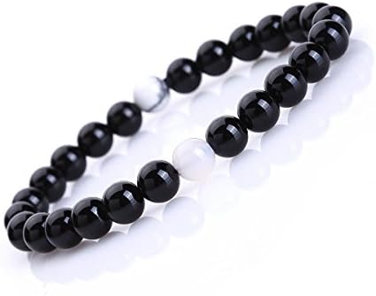 Unisex 8mm Agate Black Onyx Opalite Cat Eye Stone Beaded Bracelet, Healing Energy Balance Beads, black,7"
