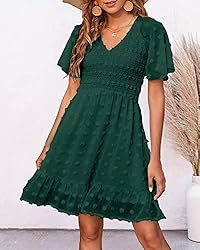BTFBM Women's V Neck Smocked Short Sleeve Casual