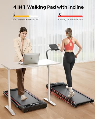 TOPUTURE Foldable Walking Pad with Incline, 4 in 1 Treadmill for Home & Office, 2.5HP Under Desk Treadmill, Portable Compact Treadmills Silent Remote Control, App & LED Display, Installation-Free