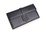 Grebago Women's Genuine Leather Long Wallet Clutch Purse Handbag Card Holder Case with Coin Zipper Pocket Black (Gift box)