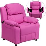 Flash Furniture Kids' Vinyl Recliner with Storage Arms, Multiple Colors Hot Pink
