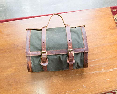 Professional Bartender Bag with Bar Tools Roll Up Bartender Set Leather and Canvas Bar Mixing Kit with Cocktail Equipment Portable Traveling Bartender Starter Kit Rolling Tool Bag - Thumbnail 3