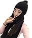 Lanzom Women Lady Fashion Winter Warm Knitted Hat and Scarf Set Skullcaps (Black)