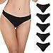 Seekay Women Underwear, 5 Pack Women's Thongs Breathable Cotton Panties(Black,XL)