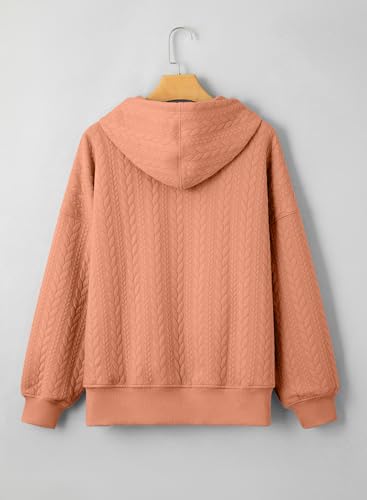 ALVAQ SWEATSHIRT FOR WOMEN FASHION FALL OUTFITS 2024 OVERSIZED TEXTURED SLIT HIGH-LOW DRAWSTRING HOODIES TUNIC PULLOVER TOPS WINTER CLOTHES ORANGE X-LARGE