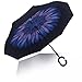 Double Layer Wind Proof,UV Proof Reverse Folding Inverted Umbrella Travel Umbrella with C Shape Handle and Carrying Bag-Blue Flower