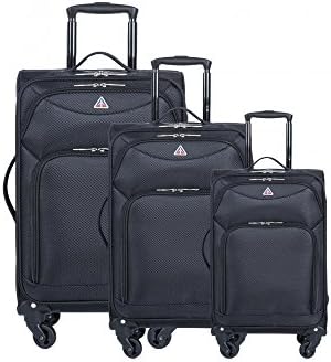InUSA Luggage Light-Fi ultra-light spinner 3 Piece Set, 20"/24"/28", Black
