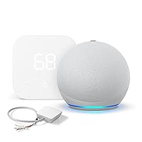 Amazon Smart Thermostat with C-Wire Power Adapter and Echo Dot (4th Gen, 2020 release) - Glacier White