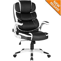 YAMASORO High Back Ergonomic Executive Office Chair Black, Leather Computer Desk Chair, Adjustable Swivel Office Desk Chairs with Flip-up Arm rest,Back Support for Home Office