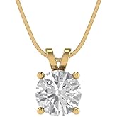 Clara Pucci 14K Yellow Gold Plated Solitaire 16" Box-Chain Necklace - Sterling Silver 1ct Round Cut Moissanite Pendant