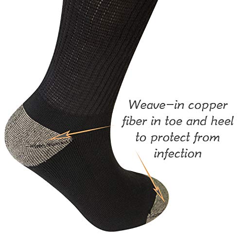 +MD Men's and Women's 6 Pack Extra Wide Non-Binding Diabetic and Circulatory Crew Socks with Cushioned Sole and Protective Copper Fiber