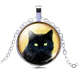 Jiayiqi Cute Black Cat Necklace Time Gemstone Pendant Chain Necklace