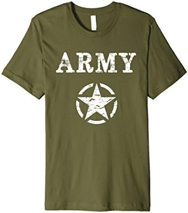 Mens Distressed WWII US Army With Star T Shirt  Medium Olive