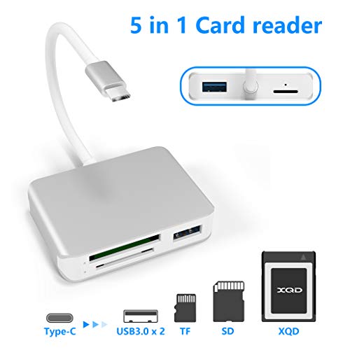 XQD Card Reader USB C,XQD/SD/TF Card Reader Type C,Dual USB3.0 Card Adapter Read 3 Cards for SD(HC/XC),TF, Sony G Series, Lexar USB Mark Card, Compatible for Type-C Smartphone, Support Windows/Mac OS