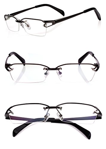 Agstum Pure Titanium Half Rimless Glasses Frame Optical Eyeglasses Clear Lens (Gunmetal, 58)