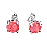 JunXin Three Color 925 Sterling Silver Round Cut Opal Stud Earring 7.5MM (Red)
