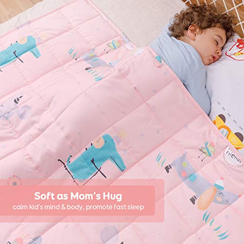 Sivio Weighted Blanket for Children Teens (3.2 kg, 105x150 cm), 100% Natural Cotton Heavy Blanket with Safe Glass Beads, Reduces Kids Anxiety, Insomnia, Pink Mouse