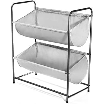 JustRoomy Sport Storage Rack 2 Tier Ball Toy Holder Cart Garage Storage Bin Sports Equipment Organizer Stackable Multi-Purpose Utility Storage Rack, Silver Gray