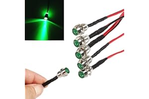 JAIZAIWJ 6pcs Led Indicator Light 12mm 1/2inch 12V/24V Waterproof Metal Signal Indicator with 200mm Wire Pilot Lights for Car Trucks Boats (Green)