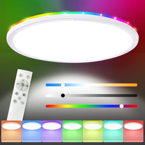 RGB Lampara de Techo, 30CM Lámpara de Techo LED con Control Remoto, ultrafina Luz de techo inteligente 3000K 4500K 6500K brillo regulable, para dormitorio, salón, habitación infantil,cocina (30W)