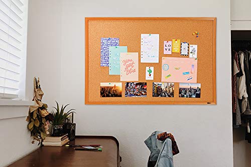 INNOVART Bulletin Board, Cork Board, 48 x 36 Inches, Oak Wood Finish Frame Corkboard with Push Pins