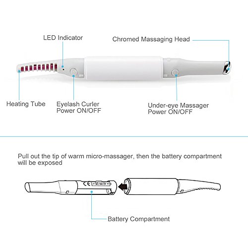 2-in-1Heated Sonic Eye Massager Wand Eyelash Curler Brush Vibration, Electric Multifunctional Beauty Tool Relieving Dark Circle, Fatigue and Puffiness, Eye and Facial Skin Care Massager Wand