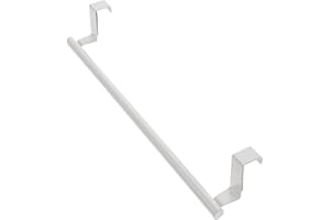 DIYEAH Over Door Stainless Steel Towel Rack Large White Single Bar Cabinet Door Towel Holder for Bathroom