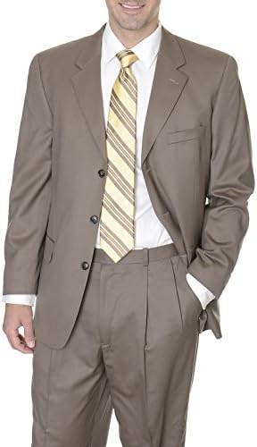 Abriani Classic Fit 39R Solid Taupe Brown Three Button 100% Virgin Wool Suit