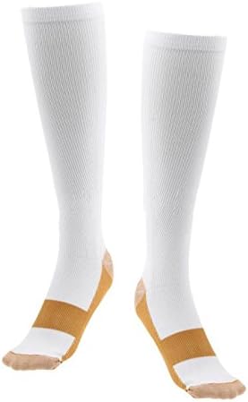 (1 Pair, Lg/XL, Wht-Cu) ASRocky Graduated Compression Socks Anti-Fatigue Antimicrobial Calf High Below Knee Mens Womens Sock Leg Foot Ankle Heel Support Pain Relief Stockings Reduce Swelling