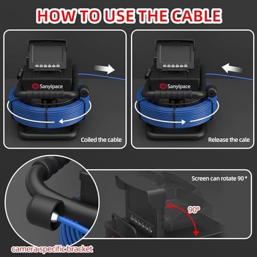 Sanyipace 20m Inspection Camera with DVR, Sewer Pipe Inspection Camera with Audio Recorder, 5600 mAh Battery, 8 Adjustable LED Lights, 32GB Card Included