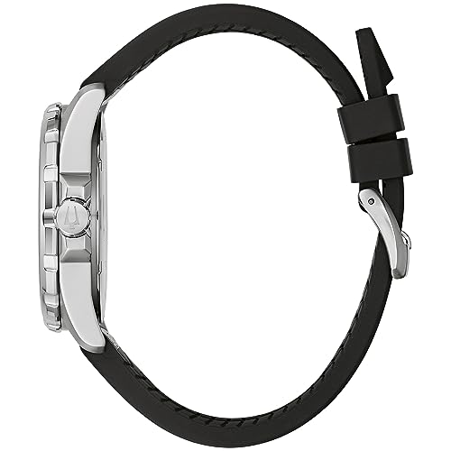 Bulova Men's Marine Star Quartz Silver Stainless Steel Watch, Leather and Silicone Strap, 100M Water Resistant, 43mm