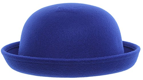 EOZY Girls Wool Felt Roll Brim Bowler Derby Hats Billycock Cloche 21" Blue