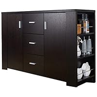 ioHOMES Quincy Modern 3-Drawer on Metal Glides Dining Buffet with 2-Door Cabinet and 2 Side Wine-Glass Holders, Cappuccino
