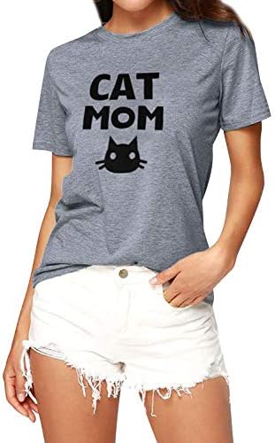 ZJP Women Casual Cat Shirts Tee Short Sleeve Graphic Print T-Shirt Solid Color Tee Tops