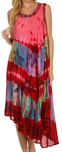 Sakkas 10SE Tasanee Caftan Tank Dress / Cover Up - Red - One Size