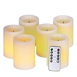 Ry-king 3" x 4" Set of 6 Ombre Design Classic Pillar Real Wax Flameless LED Candles with 10-Key Remote Control Timer