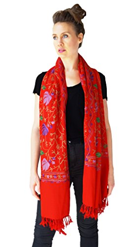Large Scarf Wrap by Om Shanti Crafts | Bright Floral Scarf or Winter Shawl