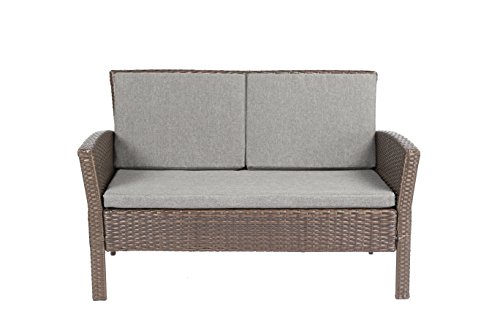 Baner Garden Outdoor Furniture Complete Patio 4 Piece Polyethylene Wicker Rattan Garden Set, Brown (N57-BR) - Thumbnail 4