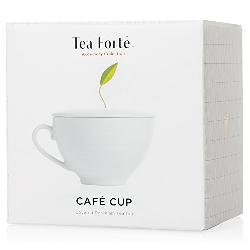 Tea Forte Cafe Cup Porcelain Tea Cup and Lid, Custom Cover Keeps Tea