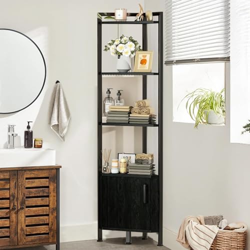 GARUISKY Estante Esquinero con Puertas y Luz LED, Librero de 5 Niveles con Estantes, Organizador de Estantes de 1.6m de Alto, Ideal para Esquinero para Sala, Dormitorio, Oficina (Negro)